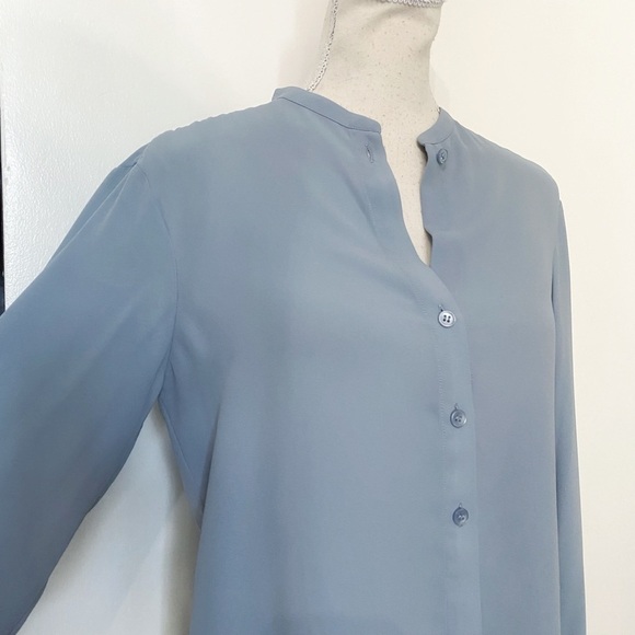 FILIPPA K BABY BLUE COLLARLESS SHEER CHIFFON BUTTON DOWN SHIRT BLOUSE - S - Picture 4 of 8